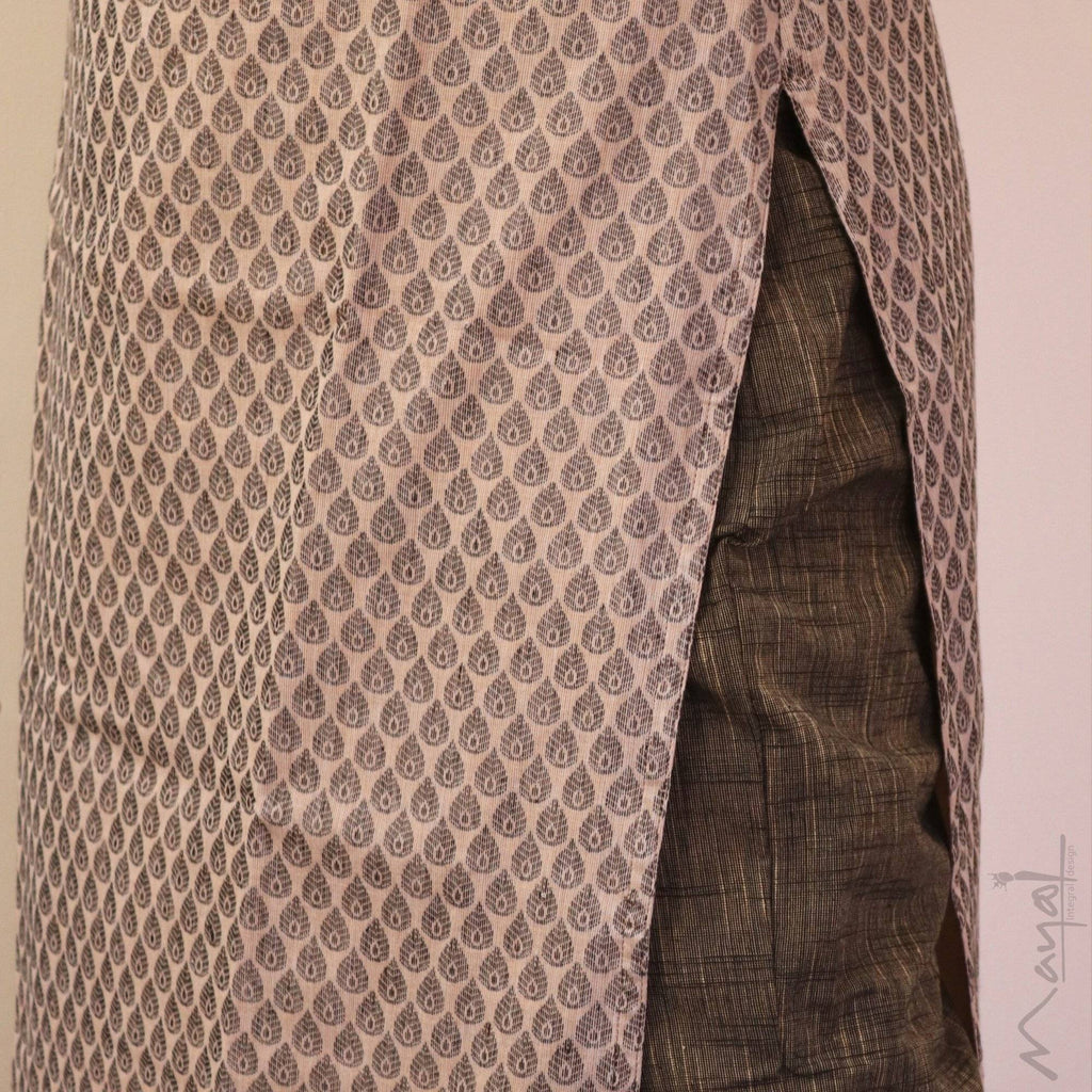 Almond Self Design Jacquard Cotton Kurta