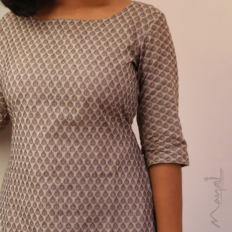 Almond Self Design Jacquard Cotton Kurta