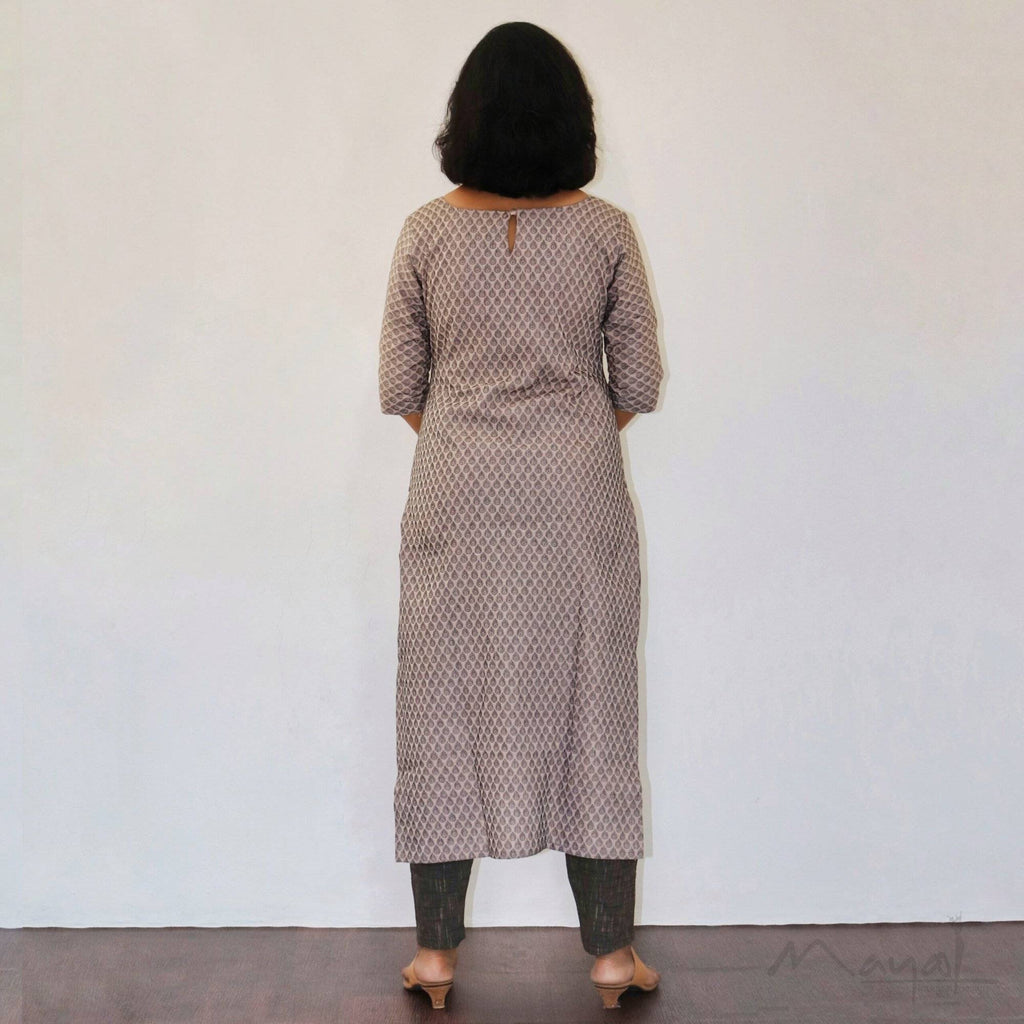 Almond Self Design Jacquard Cotton Kurta