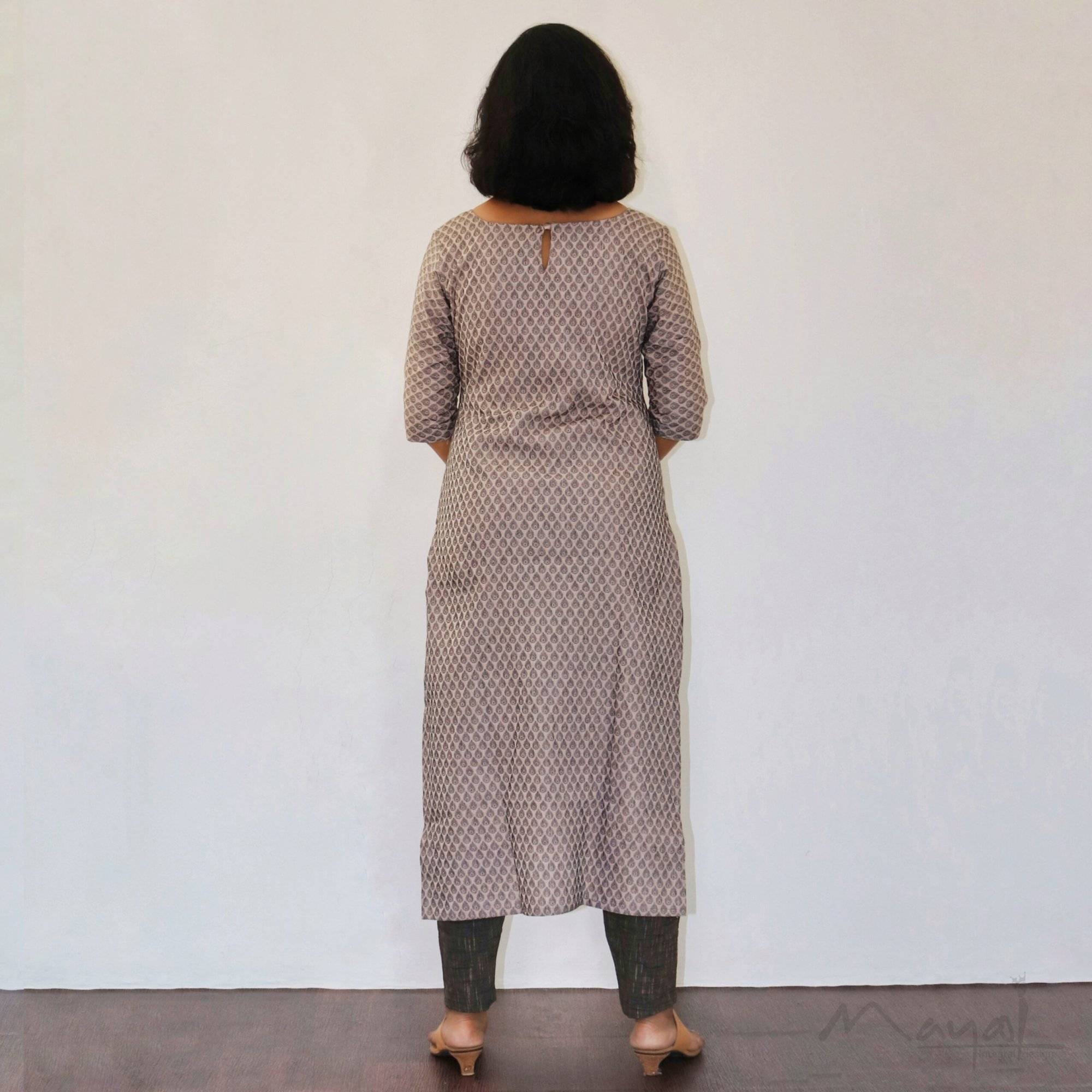 Almond Self Design Jacquard Cotton Kurta