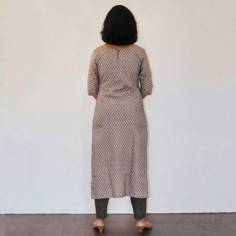 Almond Self Design Jacquard Cotton Kurta