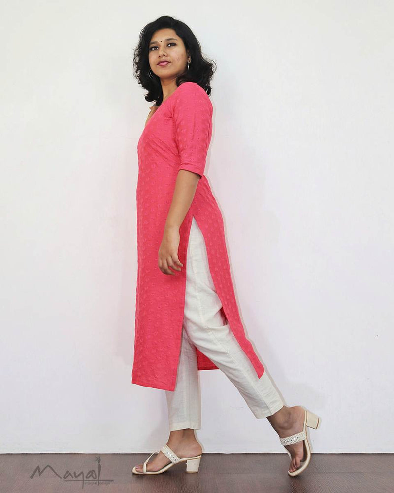 Pink Punch Cotton Hakoba Kurta