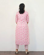 Pink Rose Printed Cotton Kurta