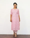 Pink Rose Printed Cotton Kurta