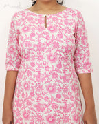 Pink Rose Printed Cotton Kurta