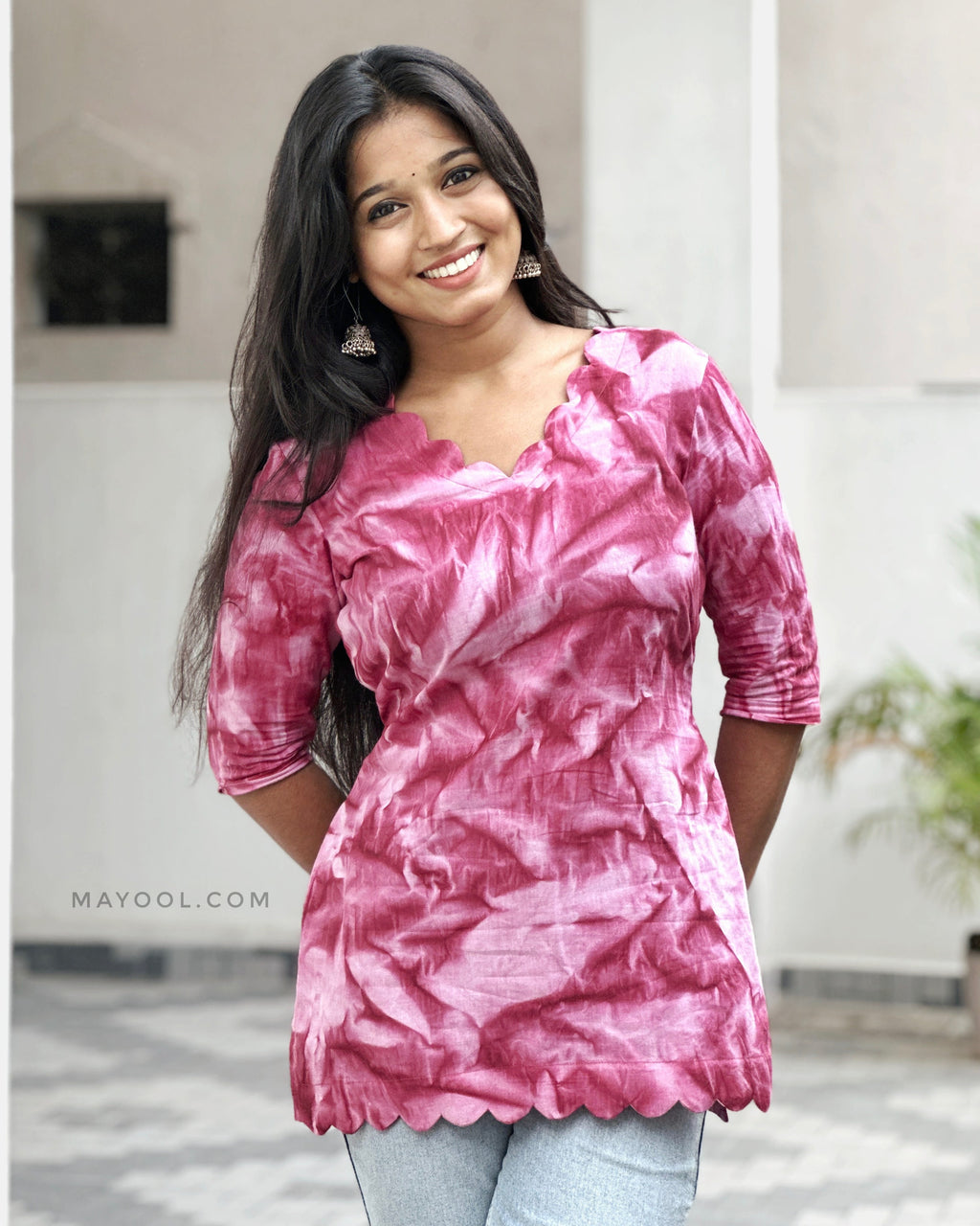Pink Tie & Dye Cotton Short Kurta