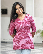 Pink Tie & Dye Cotton Short Kurta