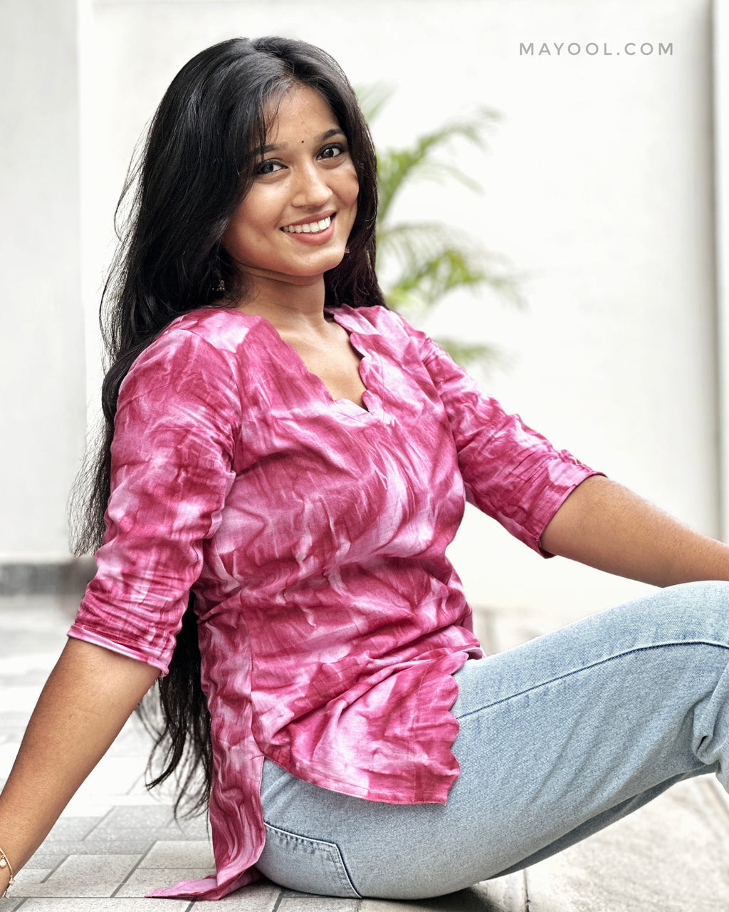 Pink Tie & Dye Cotton Short Kurta