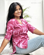 Pink Tie & Dye Cotton Short Kurta