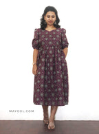 Plum Purple Printed Maternity Cotton Dresses
