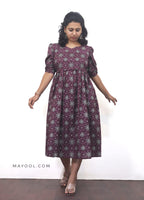 Plum Purple Printed Maternity Cotton Dresses