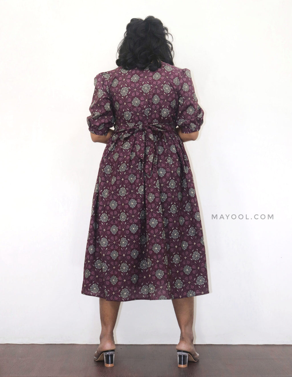 Plum Purple Printed Maternity Cotton Dresses