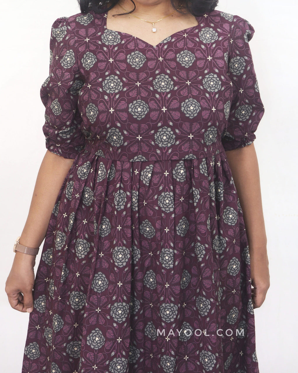 Plum Purple Printed Maternity Cotton Dresses