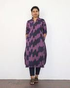 Purple Patterned A-line Cotton Kurta