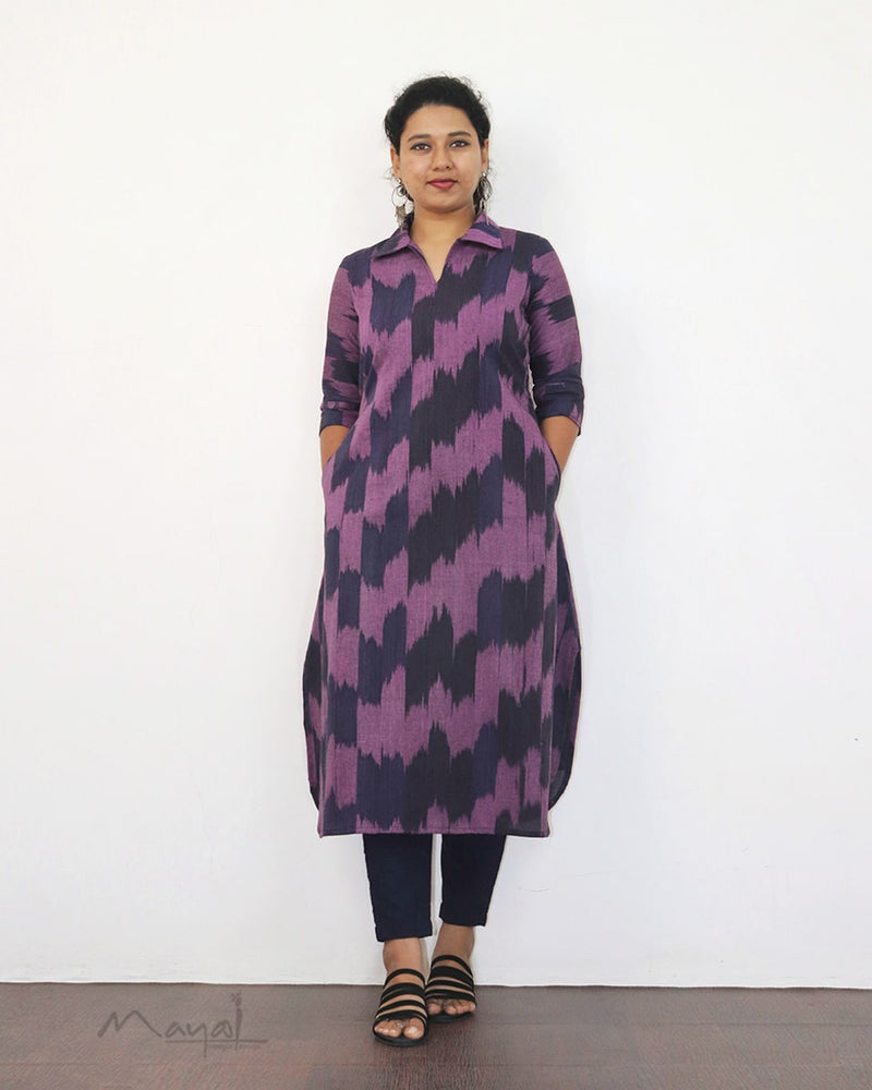 Purple Patterned A-line Cotton Kurta
