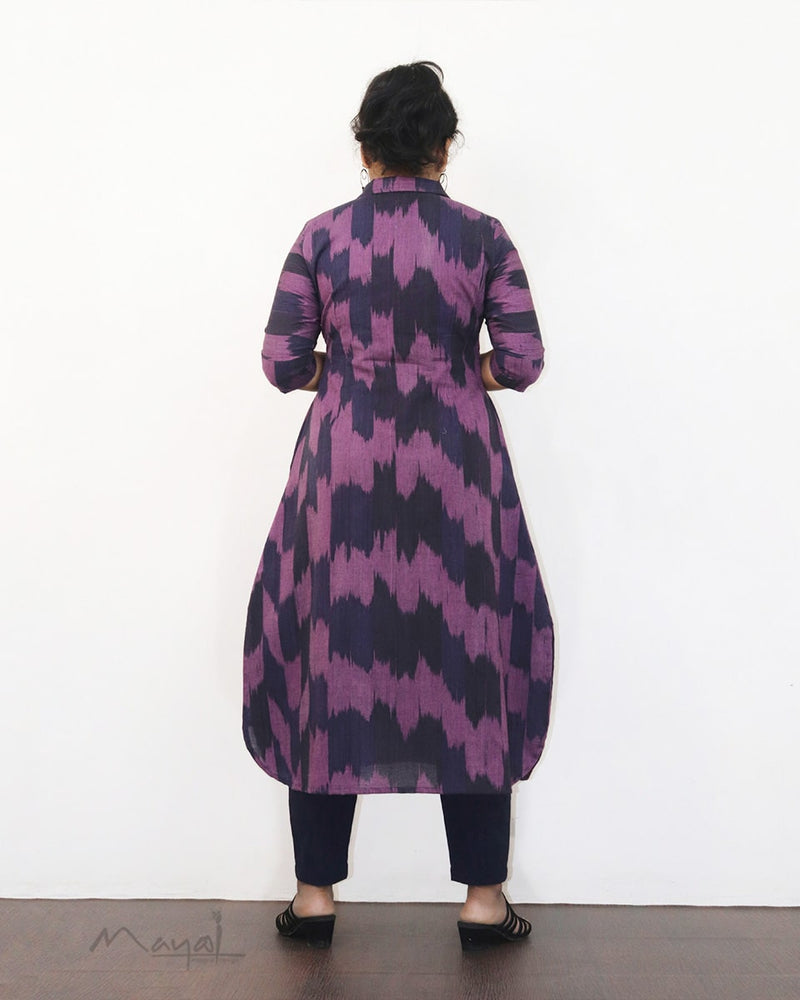 Purple Patterned A-line Cotton Kurta