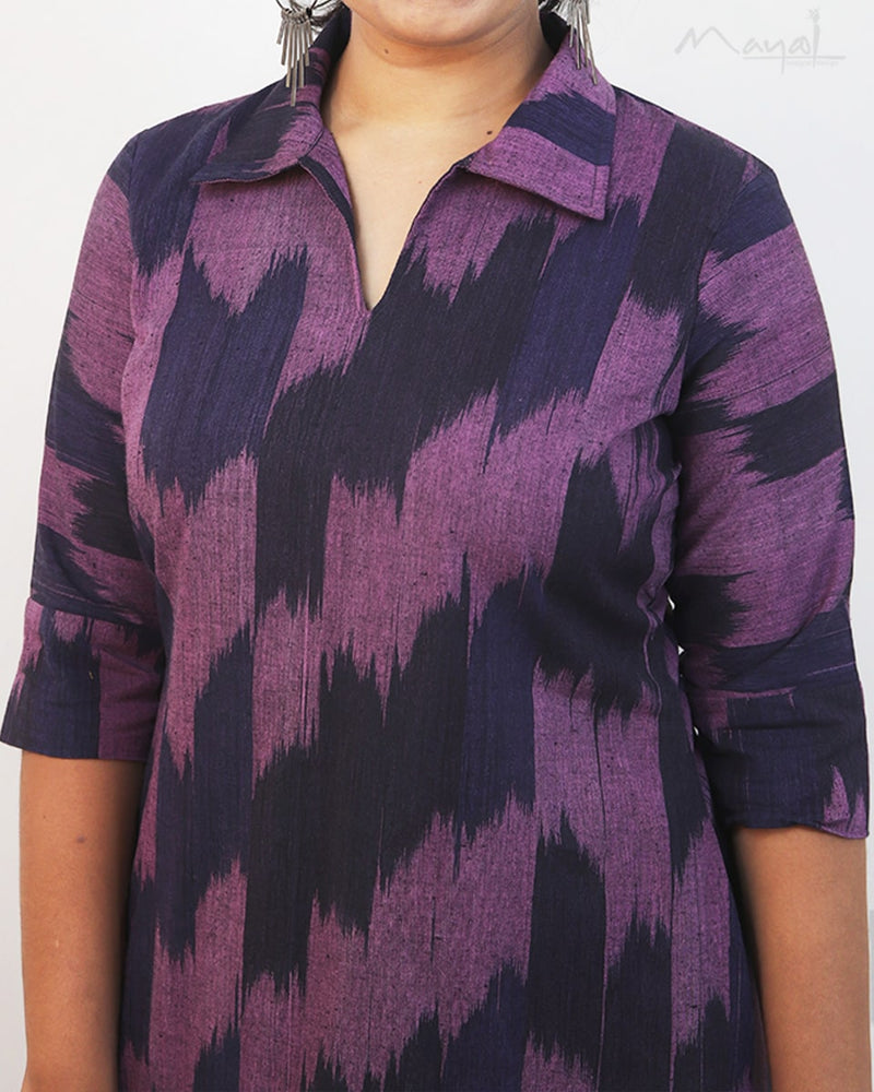 Purple Patterned A-line Cotton Kurta