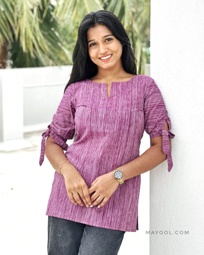 Purple Stripe Cotton Short Kurta