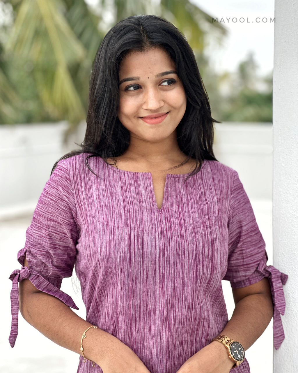 Purple Stripe Cotton Short Kurta