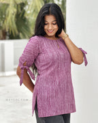 Purple Stripe Cotton Short Kurta