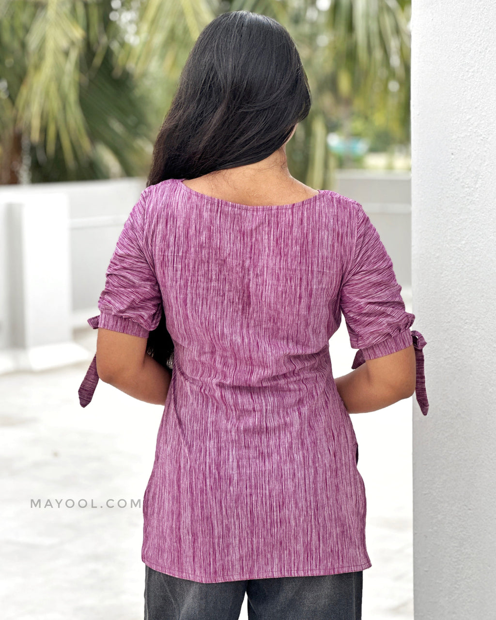 Purple Stripe Cotton Short Kurta