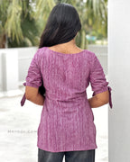 Purple Stripe Cotton Short Kurta