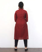 Cherry Red Self Design Jacquard Cotton Kurta