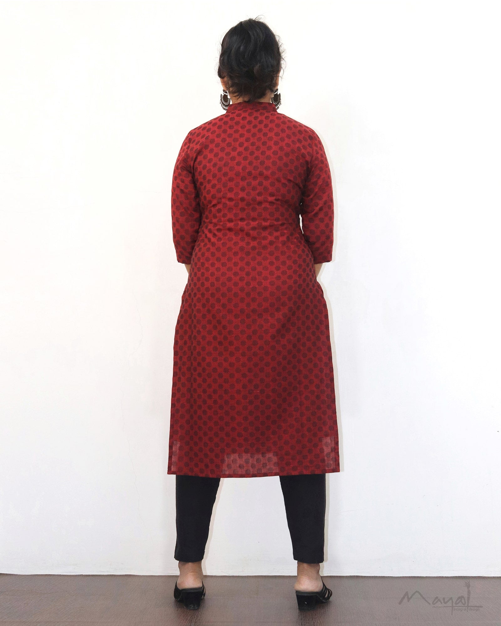 Cherry Red Self Design Jacquard Cotton Kurta