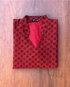 Cherry Red Self Design Jacquard Cotton Kurta