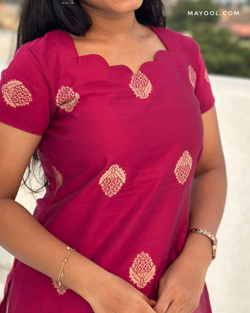 Rani Pink Silk Cotton Short Kurta