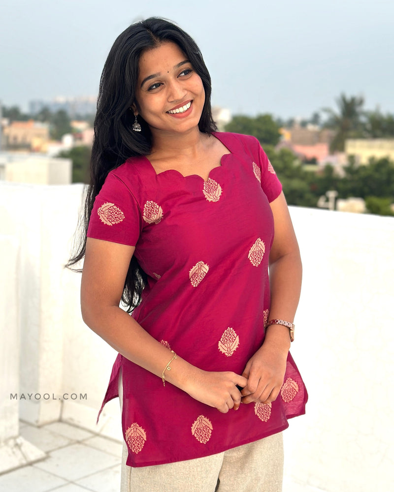 Rani Pink Silk Cotton Short Kurta