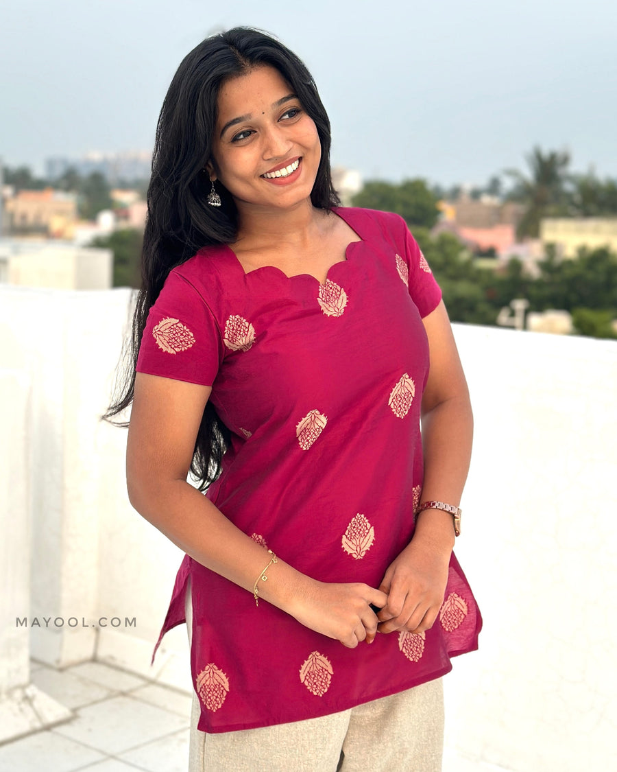 Rani Pink Silk Cotton Short Kurta