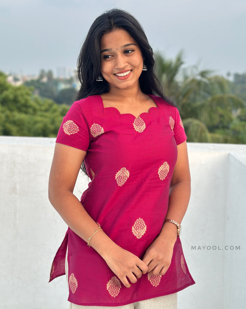 Rani Pink Silk Cotton Short Kurta