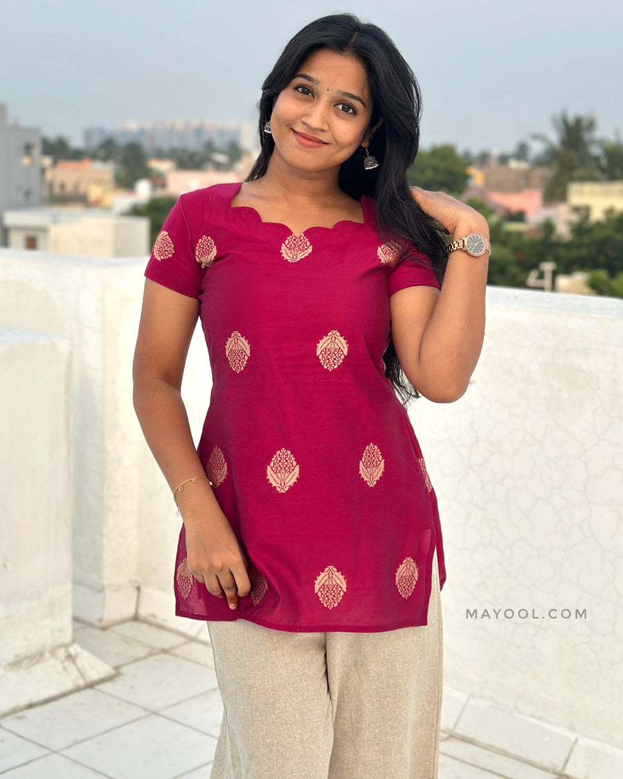 Rani Pink Silk Cotton Short Kurta