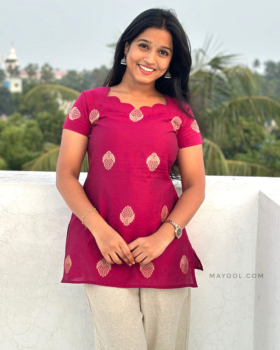 Rani Pink Silk Cotton Short Kurta