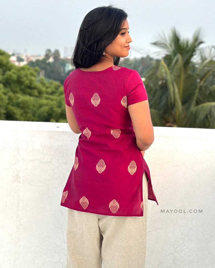 Rani Pink Silk Cotton Short Kurta