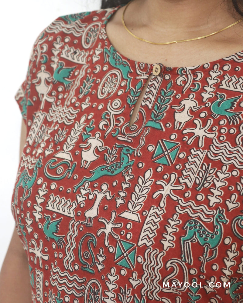 Red Kalamkari Cotton Kurta