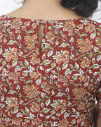 Brick Red Printed Cotton Short Kurta