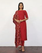 Red Solid Silk Cotton Kurta