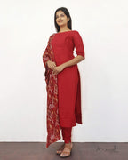 Red Solid Silk Cotton Kurta