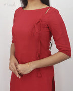 Red Solid Silk Cotton Kurta