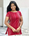 Red Stripe Multicolour Cotton Short Kurta