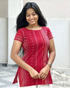 Red Stripe Multicolour Cotton Short Kurta