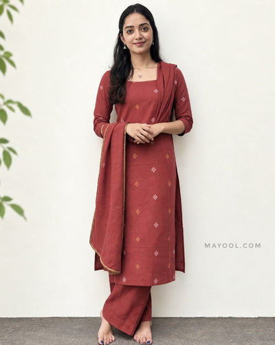 Rosewood Jari Jacquard Cotton Kurta