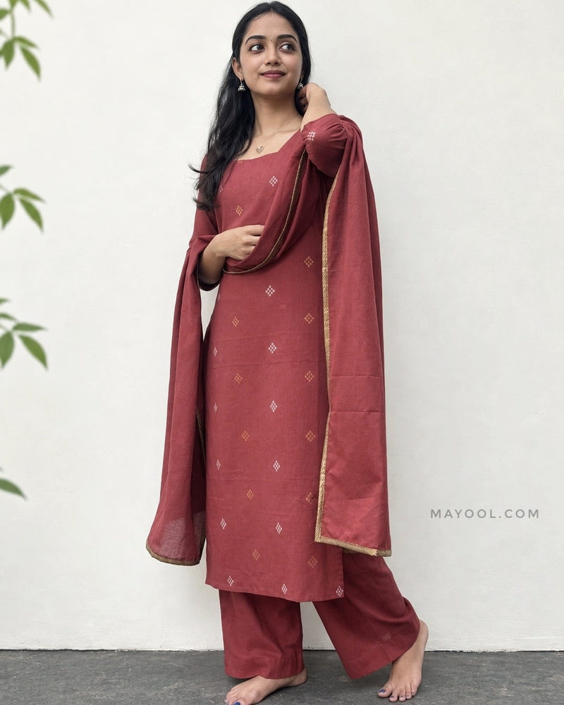Rosewood Jari Jacquard Cotton Kurta