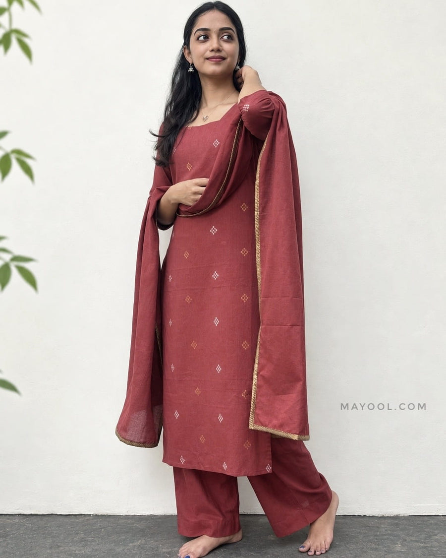 Rosewood Jari Jacquard Cotton Kurta