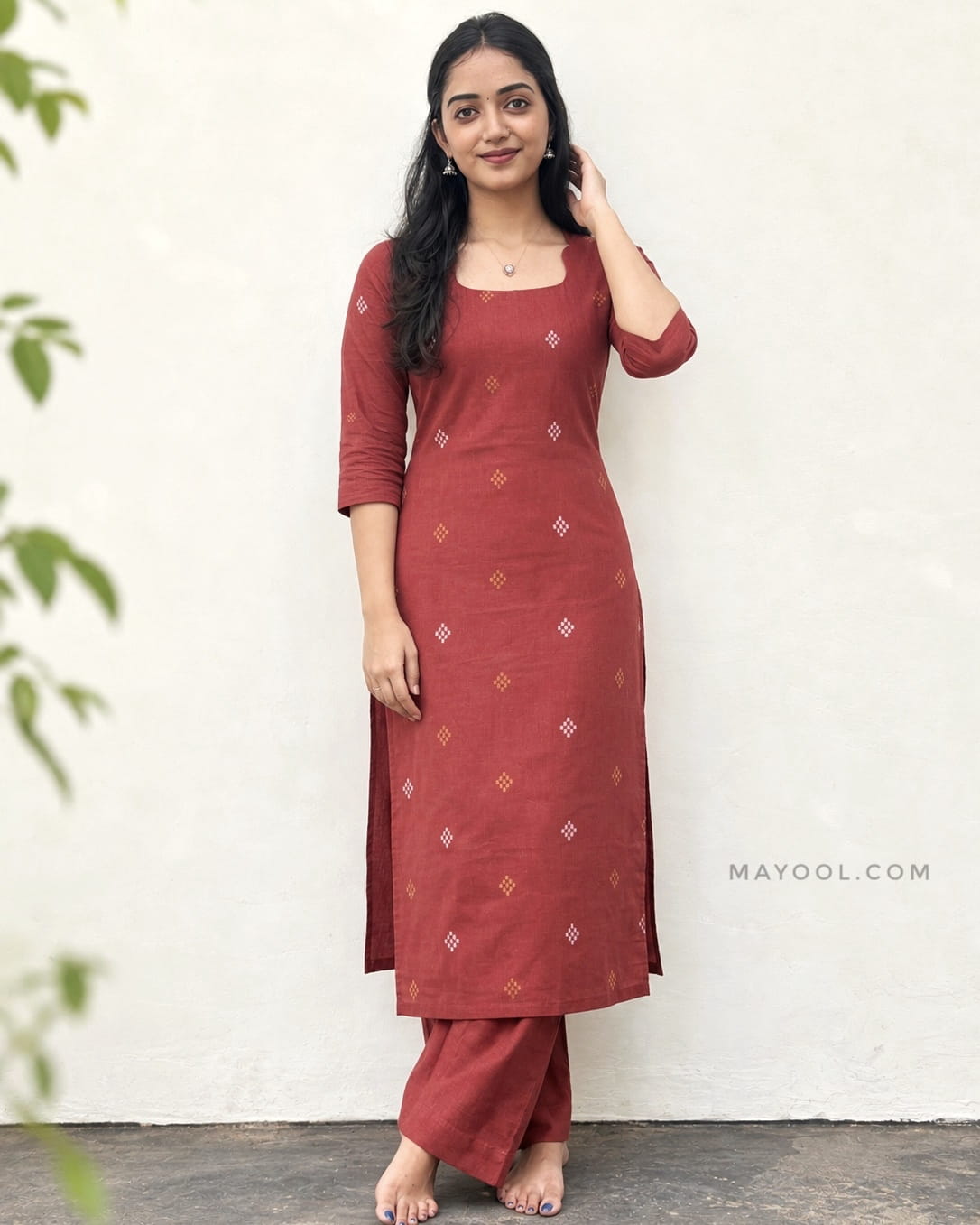 Rosewood Jari Jacquard Cotton Kurta