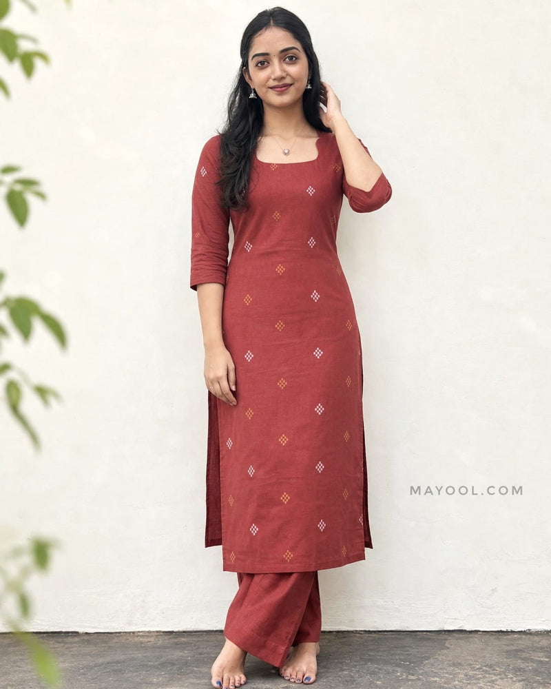 Rosewood Jari Jacquard Cotton Kurta