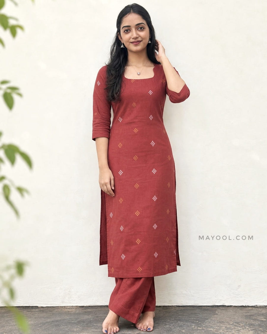 Rosewood Jari Jacquard Cotton Kurta
