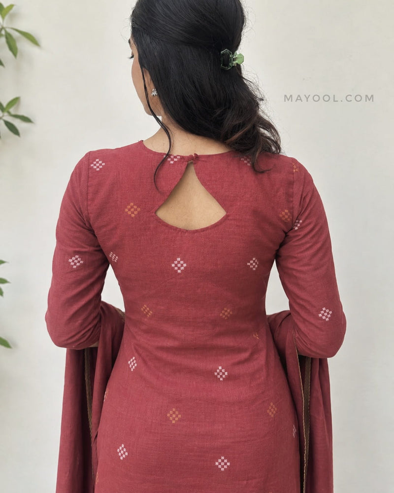 Rosewood Jari Jacquard Cotton Kurta